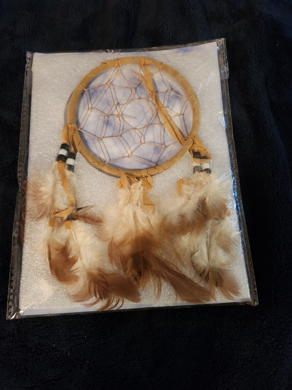 Handmade Tan and Cream Feather Dreamcatcher - Home Decorative Accent